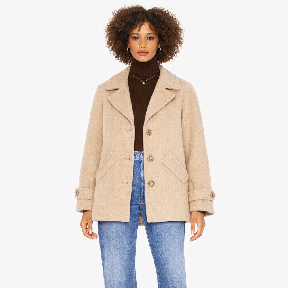 Vintage Women's Tan button down Wool Coat with cute pink lining made in Canada